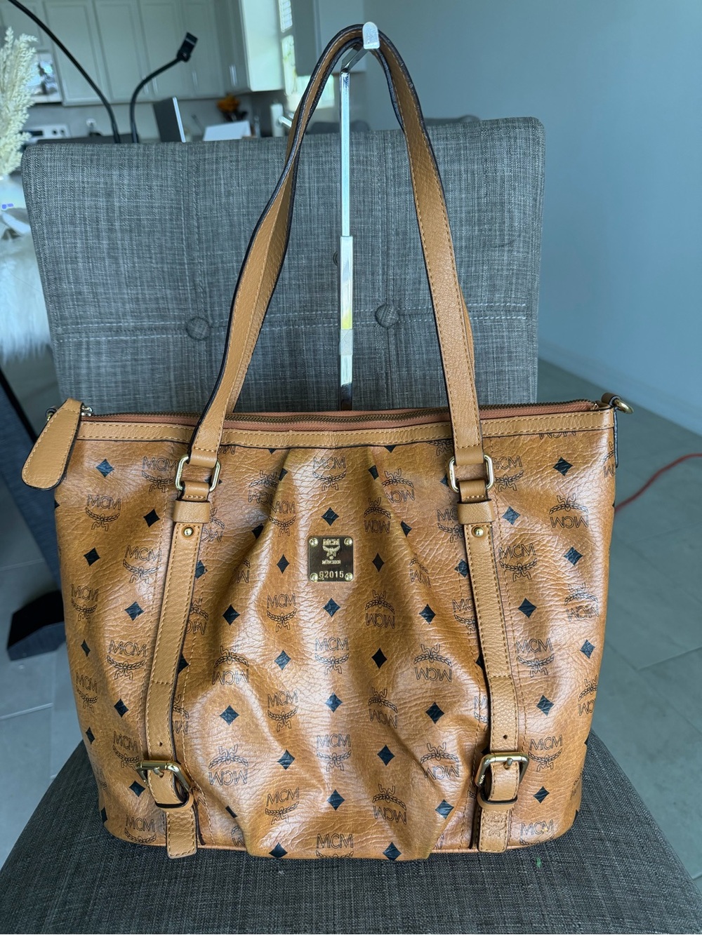 Mcm Visetos Cognac tote